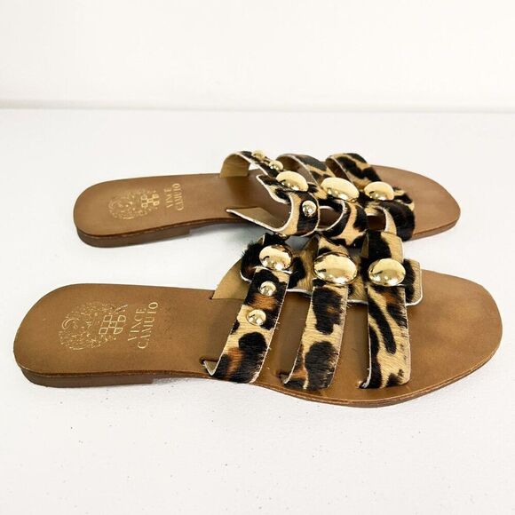 Vince Camuto Hethem Leopard Print Studded Slide Sandal - Picture 1 of 5